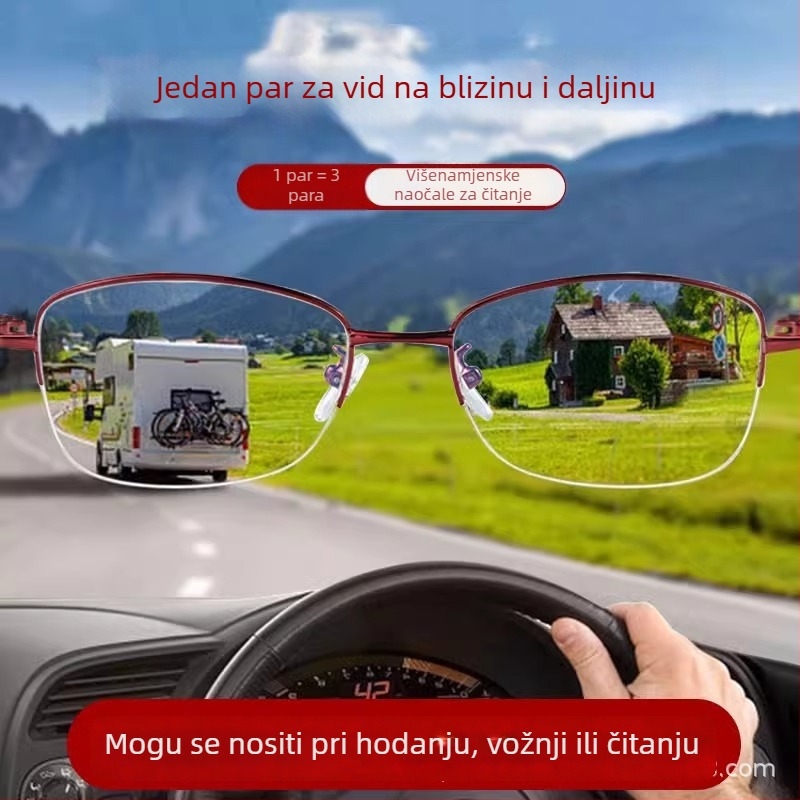 Fotochromatske naočale za čitanje za žene, HD anti-fog leće, presbiopija, stil modern i mladenački, dvostruka uporaba za daljinu i blizinu, kompatibilno s kratkovidnošću