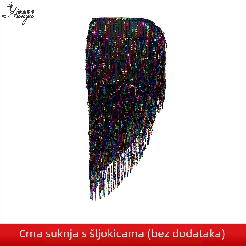 Kostim za trbušni ples s resicama i šifonom, poliester osnova, ljeto 2024, za žene 25–29 godina