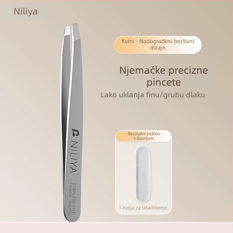 Niliya visokoprecizne pincete za obrve od nehrđajućeg čelika, alat za uklanjanje dlačica s brade i obrva, veličina 9×0,5 cm