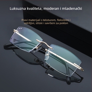 Bezokvirne naočale za čitanje s zaštitom od plavog svjetla, anti-umor dizajn za presbiopiju, elegantne naočale s rubovima izrezbarenim dijamantom