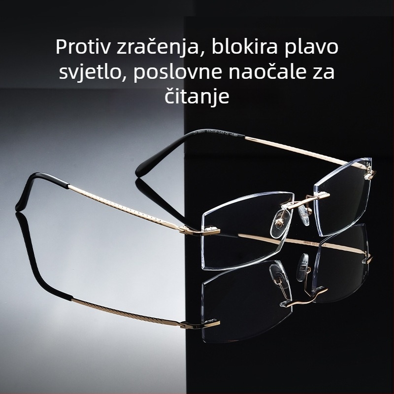 Bezokvirne naočale za čitanje s zaštitom od plavog svjetla, anti-umor dizajn za presbiopiju, elegantne naočale s rubovima izrezbarenim dijamantom