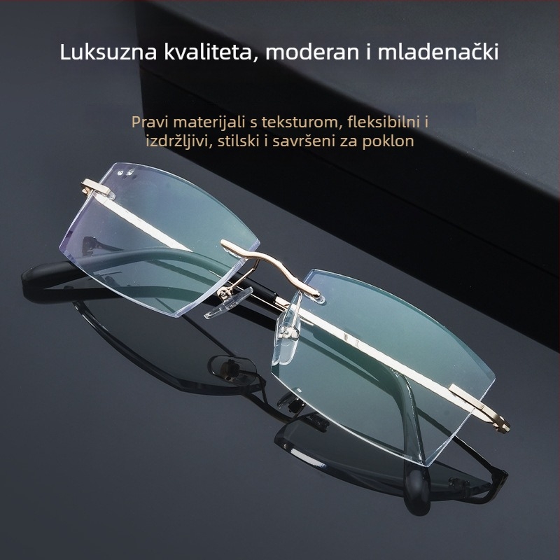 Bezokvirne naočale za čitanje s zaštitom od plavog svjetla, anti-umor dizajn za presbiopiju, elegantne naočale s rubovima izrezbarenim dijamantom