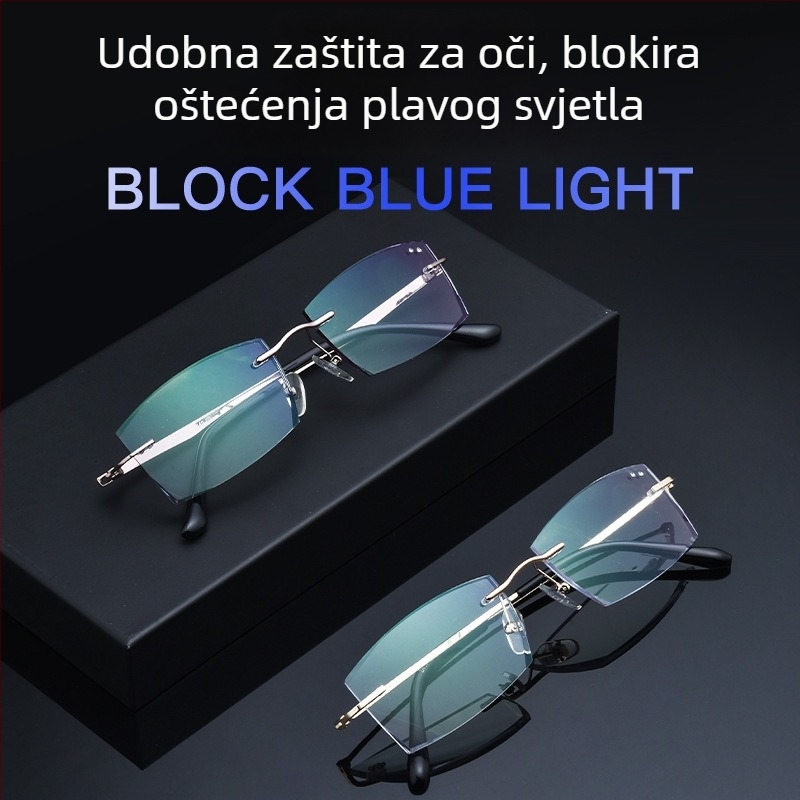 Bezokvirne naočale za čitanje s zaštitom od plavog svjetla, anti-umor dizajn za presbiopiju, elegantne naočale s rubovima izrezbarenim dijamantom