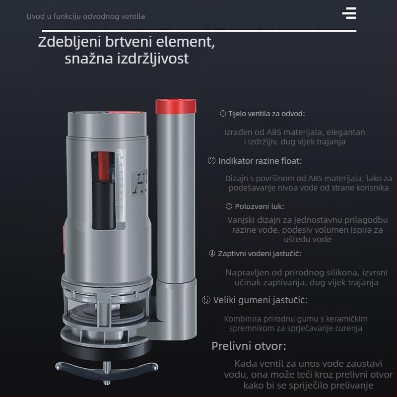 Univerzalni ventil dovoda vode u spremnik WC-a s plovkom i dodacima za odvod — CE potvrda