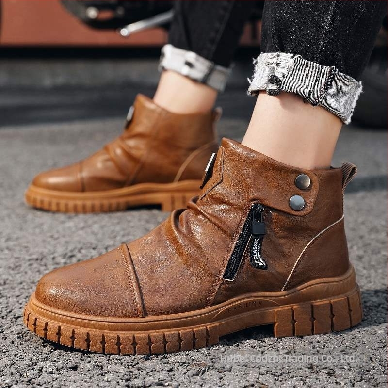 Kožne čizme Martin za muškarce, PU gornji dio, gumeni potplat, okrugli vrh, vezanje sprijeda