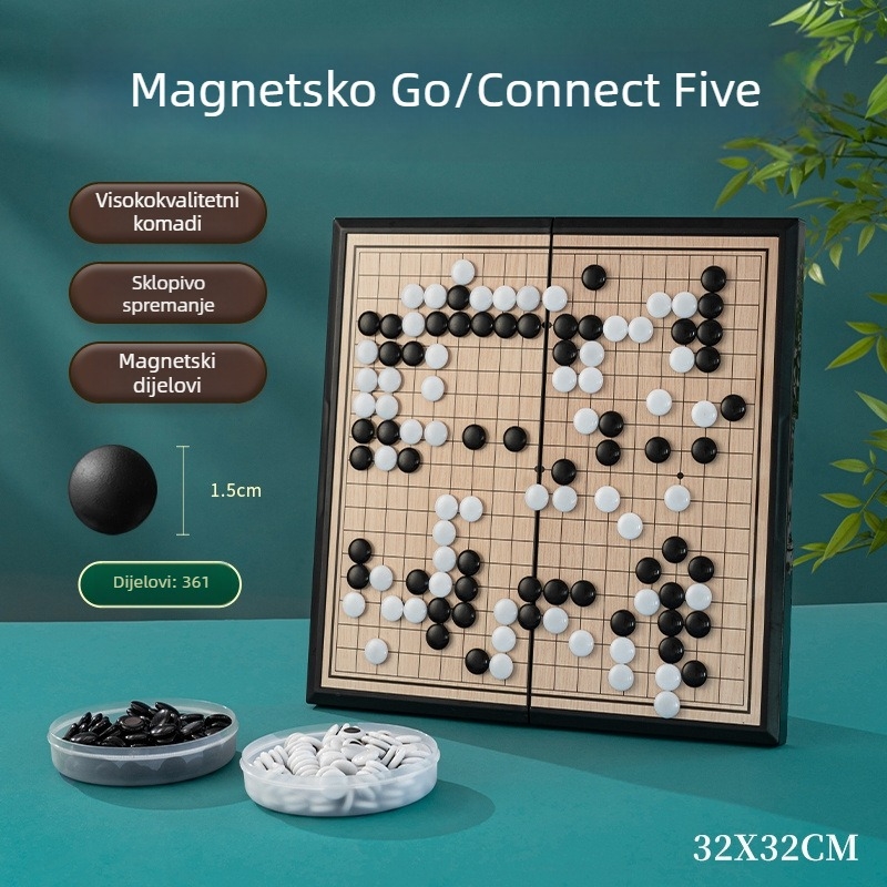 Magnetski Go i Gomoku skup za djecu — prijenosna standardna šahovska ploča s magnetskim figuricama