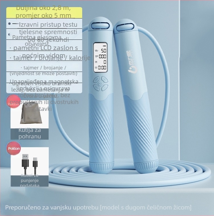 Bežično pametno preskakanje užetom s brojačem, punjivo, 2,8 m, drške ABS+TPR