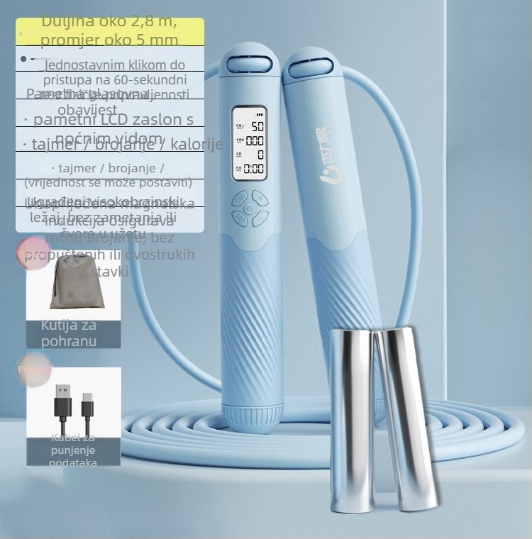 Bežično pametno preskakanje užetom s brojačem, punjivo, 2,8 m, drške ABS+TPR