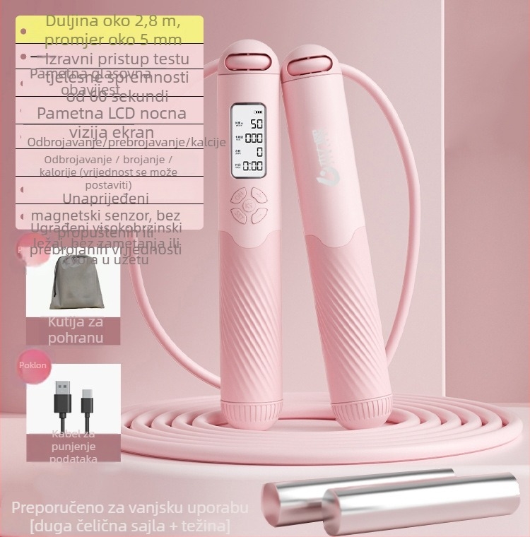 Bežično pametno preskakanje užetom s brojačem, punjivo, 2,8 m, drške ABS+TPR