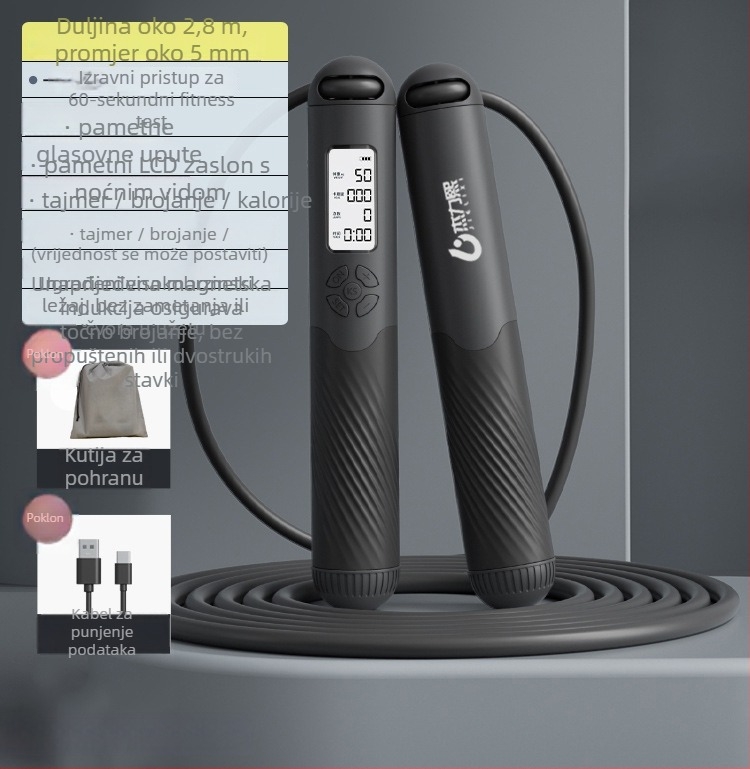 Bežično pametno preskakanje užetom s brojačem, punjivo, 2,8 m, drške ABS+TPR