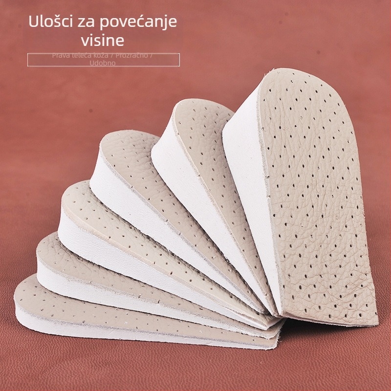 Kožni polučinjenski ulošci za muškarce i žene – nevidljivi, amortiziraju udarce, prozračni unutarnji ulošci za povećanje visine 1–4 cm