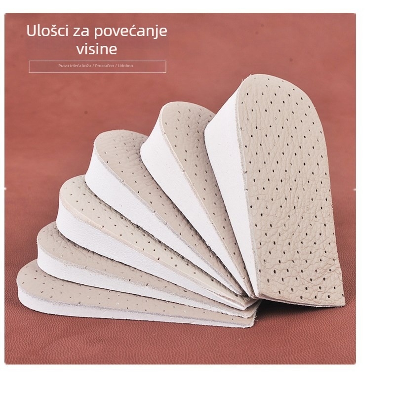 Kožni polučinjenski ulošci za muškarce i žene – nevidljivi, amortiziraju udarce, prozračni unutarnji ulošci za povećanje visine 1–4 cm
