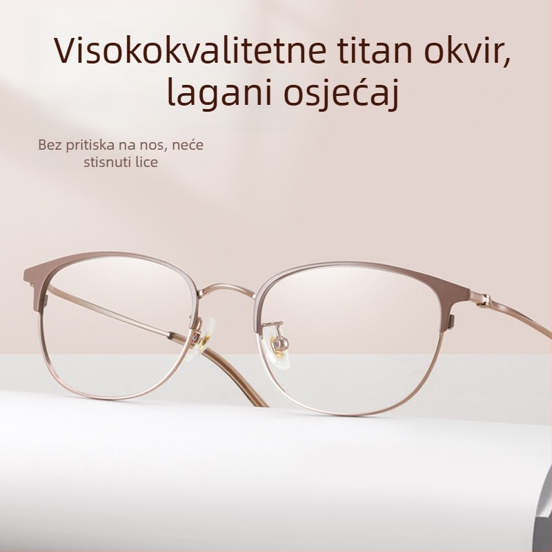 Ženske presbiopijske naočale, visoke kvalitete za čitanje, titanij okvir i zaštita od plavog svjetla 7026