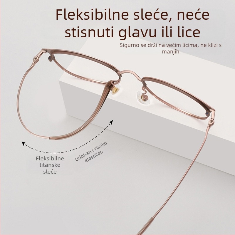 Ženske presbiopijske naočale, visoke kvalitete za čitanje, titanij okvir i zaštita od plavog svjetla 7026
