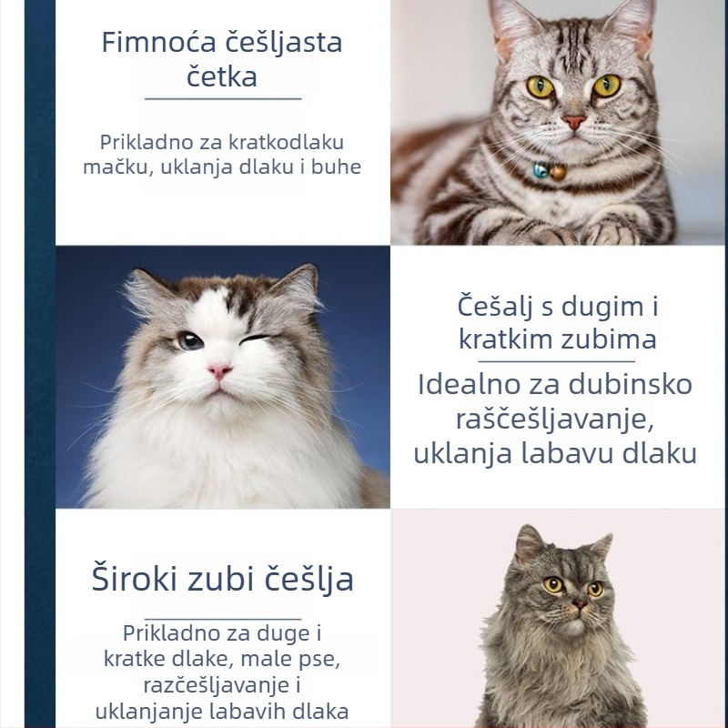 Četka za mačku za njegu dlake s finim zubima za raščešljavanje i uklanjanje labave dlake – čelični alat za njegu dlake dugokosih mačaka