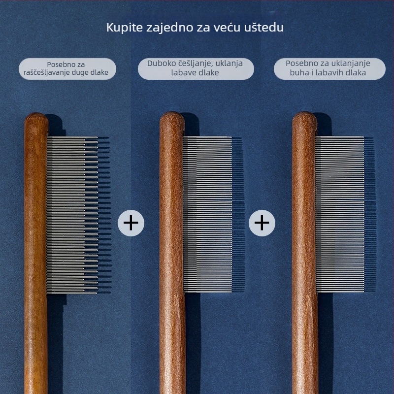 Četka za mačku za njegu dlake s finim zubima za raščešljavanje i uklanjanje labave dlake – čelični alat za njegu dlake dugokosih mačaka