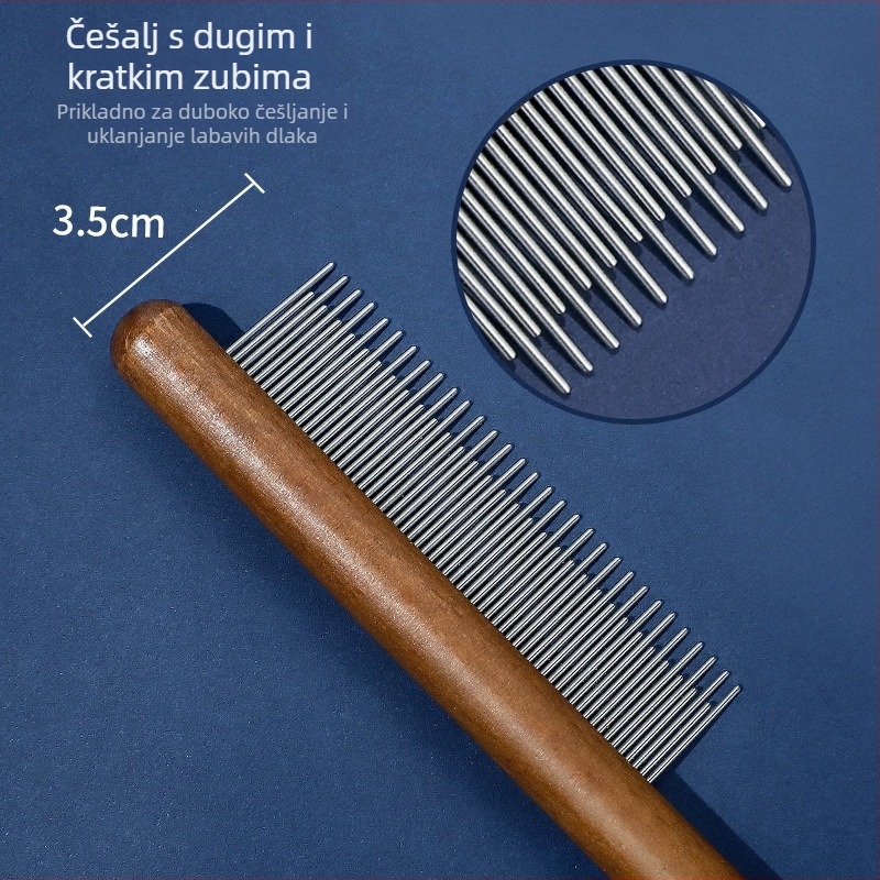 Četka za mačku za njegu dlake s finim zubima za raščešljavanje i uklanjanje labave dlake – čelični alat za njegu dlake dugokosih mačaka
