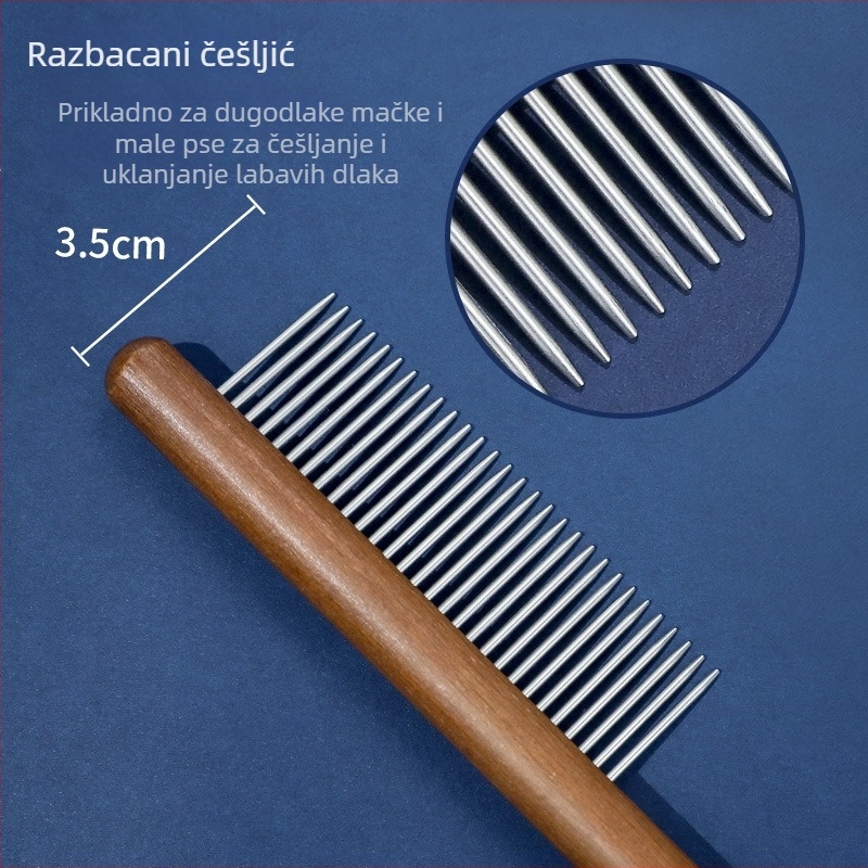 Četka za mačku za njegu dlake s finim zubima za raščešljavanje i uklanjanje labave dlake – čelični alat za njegu dlake dugokosih mačaka