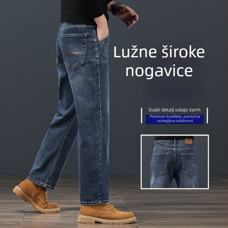 Muške traperice ravnog kroja, srednji struk, zatvarač na zip, baršunasta podstava