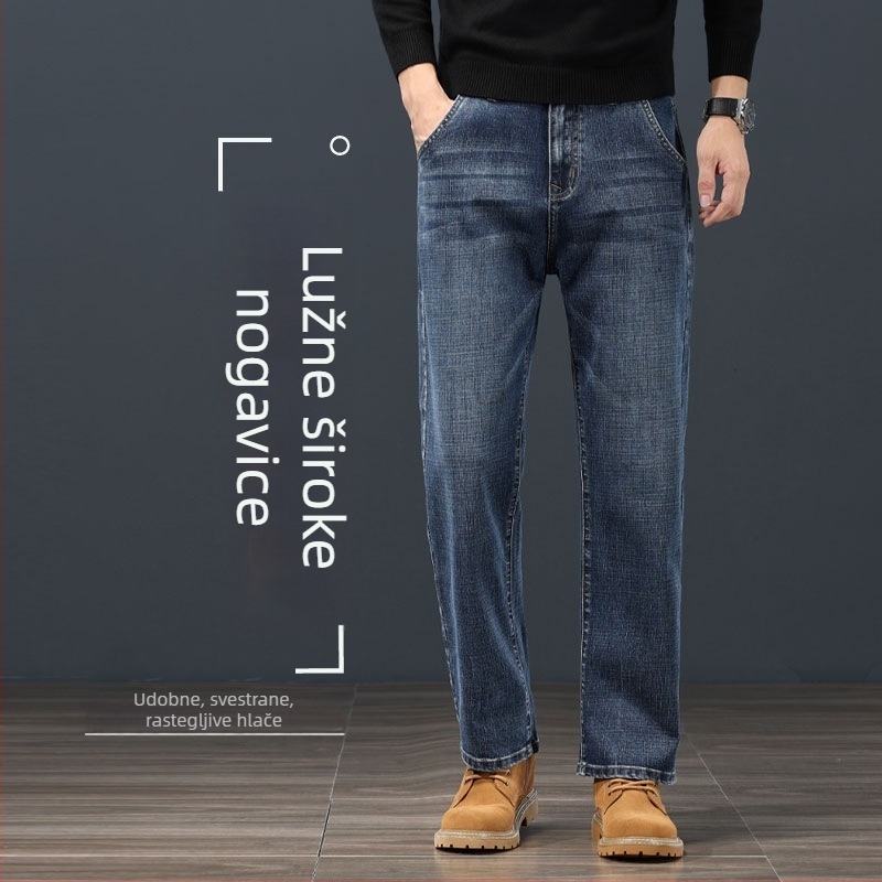 Muške traperice ravnog kroja, srednji struk, zatvarač na zip, baršunasta podstava