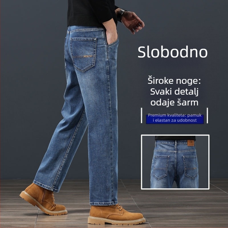 Muške traperice ravnog kroja, srednji struk, zatvarač na zip, baršunasta podstava