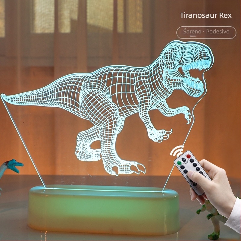 3D akrilna noćna lampica s dinosaurom za stol — karikaturalna životinjska lampa s ugrađenom baterijom i gumbnim prekidačem, napon ≤36V