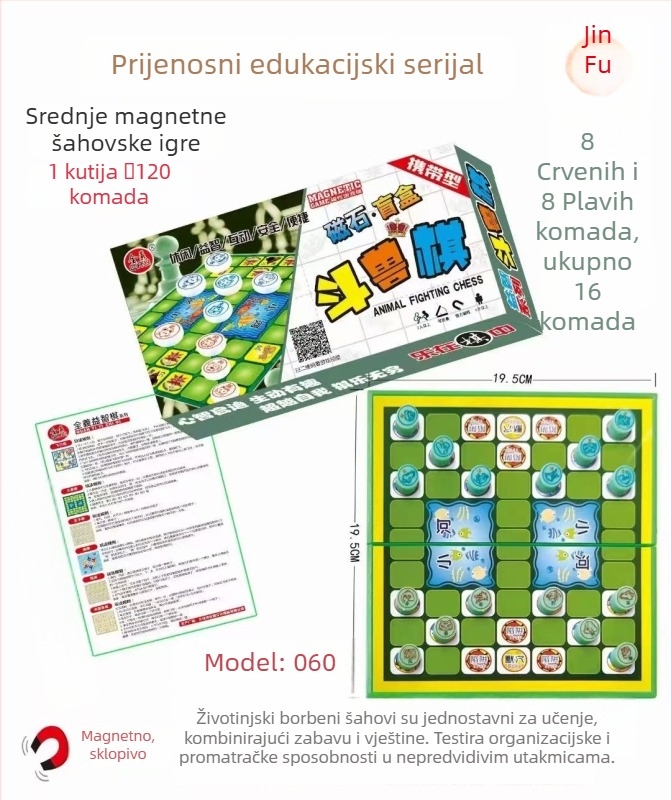 Magnetna džepna igra s karikaturama: letajući šah, Gomoku (pet u nizu), životinjsko šah, zmije i ljestve, dama – obiteljska edukativna igra