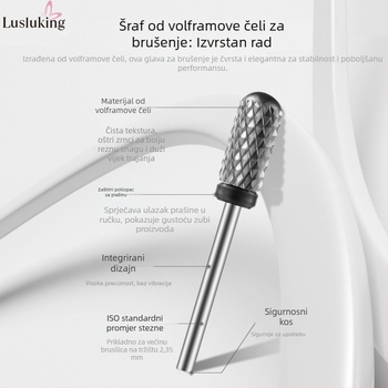 Brusni nastavak za nokte s okruglom glavom, volfram čelik, otporan na habanje, 16 g, glava za poliranje