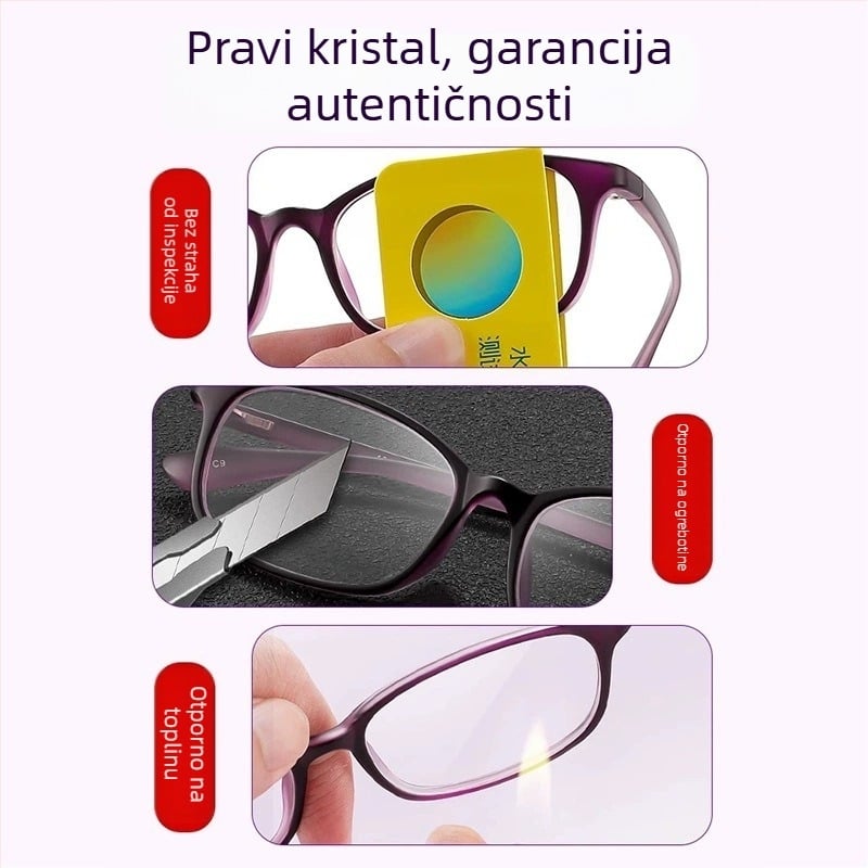 Naočale za čitanje s kristalnim lećama, visoka definicija, otporne na habanje i ogrebotine, TR90 okvir, puni okvir, kvadratni oblik (kristalne leće; TR90 okvir; puni okvir; kvadratni oblik; ljeto 2025)