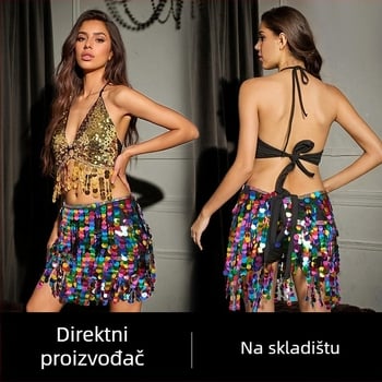 Set pojasa za ples trbuha s resicama i suknjom s šljokicama – kostim za orijentalni ples, stil street hipster, poliester 95%+
