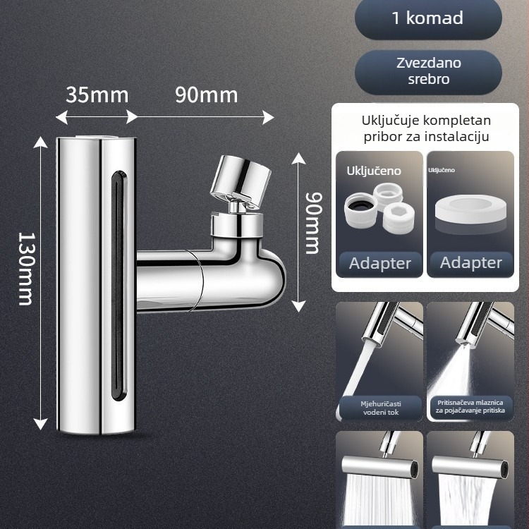 Proširivač slavine s rotirajućim aeratorom za kuhinju, univerzalni adapter (ABS, pričvršćivanje zavijanjem, okretni aerator, kuhinja)