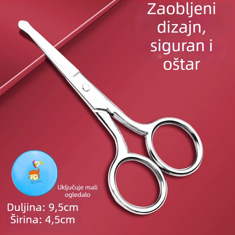 Set za nosne dlačice s okruglom glavom – ručni, mali škare i kliješt za nokte, nehrđajući čelik