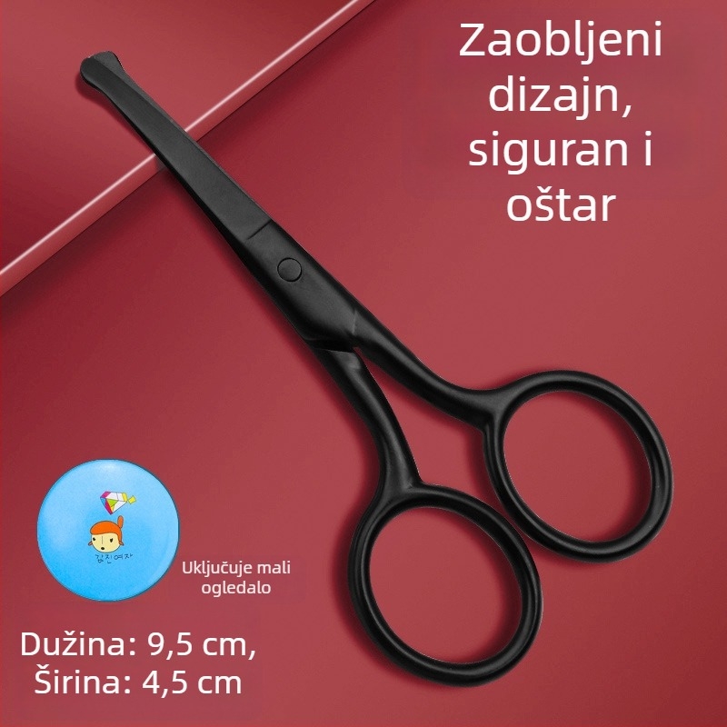 Set za nosne dlačice s okruglom glavom – ručni, mali škare i kliješt za nokte, nehrđajući čelik