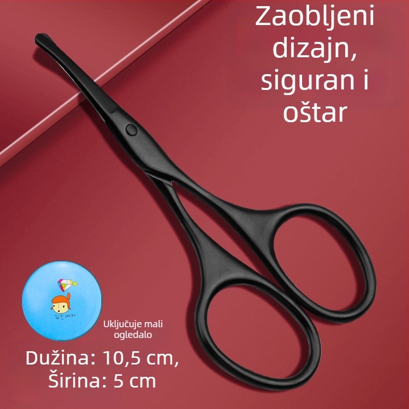 Set za nosne dlačice s okruglom glavom – ručni, mali škare i kliješt za nokte, nehrđajući čelik