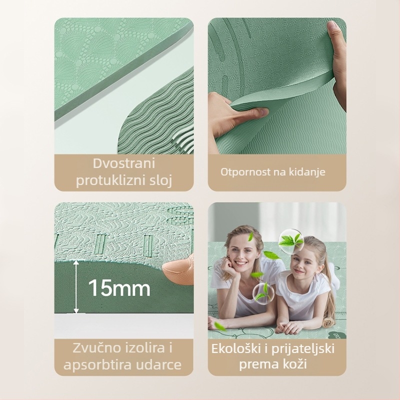 Dvostruka joga podloga, TPE materijal, debljine 8 mm, težina 3,2 kg, protuklizna i tiha s amortizacijom udaraca, cvjetni uzorak