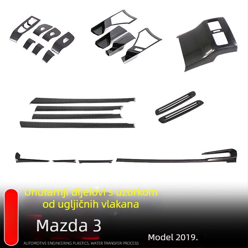 Unutarnje komponente Mazda3 (Axela): držač za čašu u središnjoj konzoli, okvir mjenjača, okvir stražnjeg otvora za ventilaciju