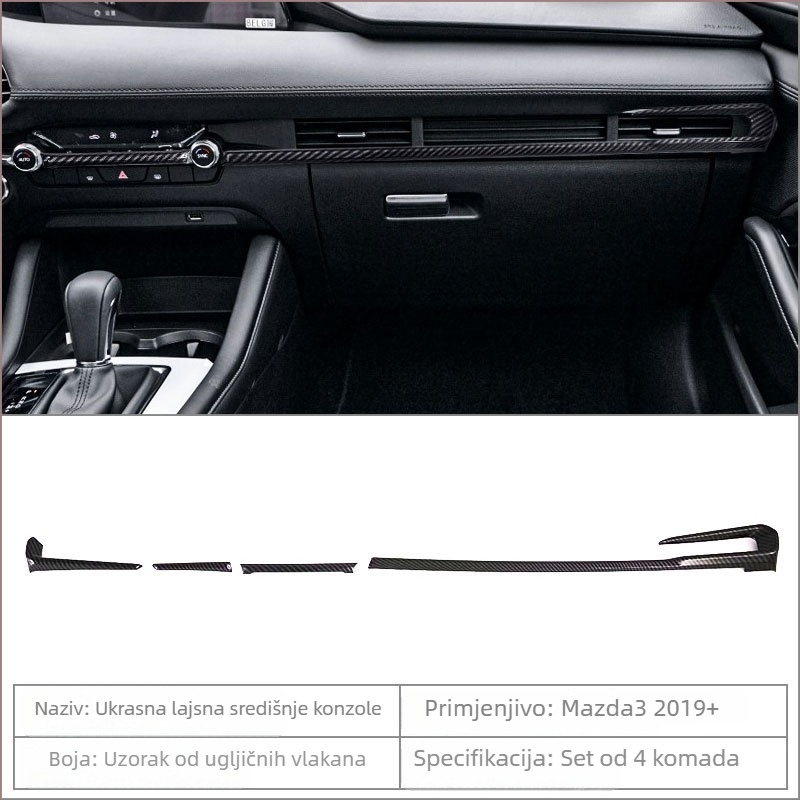 Unutarnje komponente Mazda3 (Axela): držač za čašu u središnjoj konzoli, okvir mjenjača, okvir stražnjeg otvora za ventilaciju