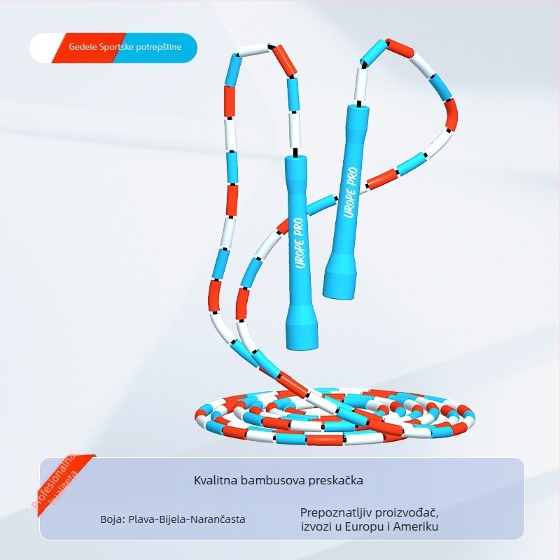 Užeta za skakanje s bambusom i PP perlicama, podesivo, višebojne perle, za odrasle i djecu