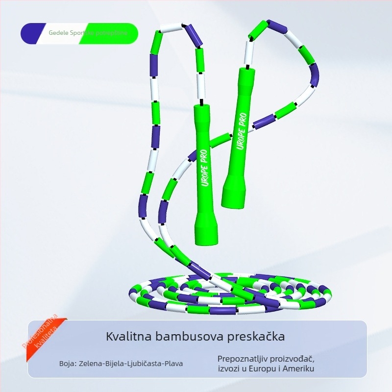 Užeta za skakanje s bambusom i PP perlicama, podesivo, višebojne perle, za odrasle i djecu