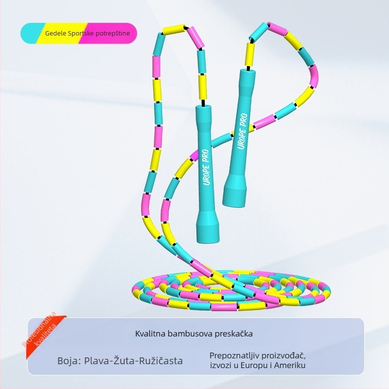Užeta za skakanje s bambusom i PP perlicama, podesivo, višebojne perle, za odrasle i djecu