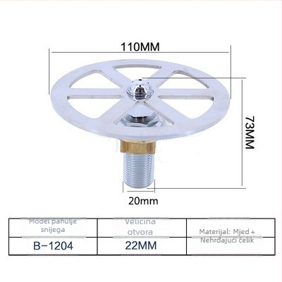 Mlaznica za pranje čaša za kuhinjsku slavinu, tijelo od bakra, ugradnja kroz otvor, špiralno otvaranje, jednodijelna konstrukcija, jezgra ventila od bakra