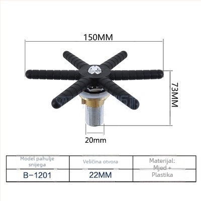 Mlaznica za pranje čaša za kuhinjsku slavinu, tijelo od bakra, ugradnja kroz otvor, špiralno otvaranje, jednodijelna konstrukcija, jezgra ventila od bakra