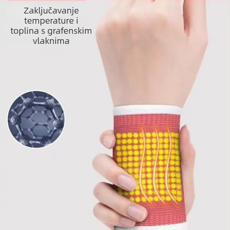 Grafenasti samozagrijavajući zglob zapešća, univerzalan za sportove; materijali: grafensko vlakno/latex pređa/nylon; sportovi: nogomet, košarka, odbojka, tenis, badminton, stolni tenis; zaštićeni dio: zglob zapešća