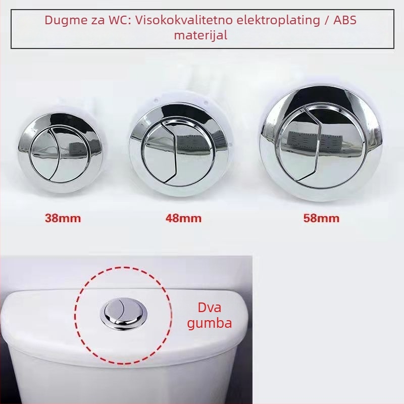Gumb za ispiranje spremnika WC-a, okruglog starog dizajna, dvostruki gumb, plastika, ručno upravljanje, CE certifikat
