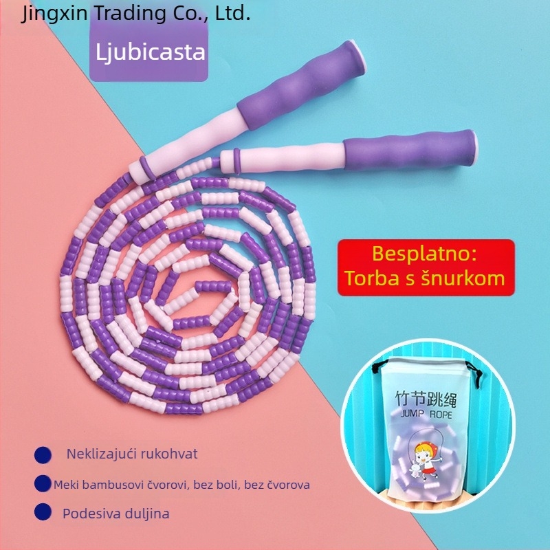 Dječje užad za preskakanje s mekim bambusovim perlicama, za djecu u vrtiću i prvom razredu, za početnike, protuklizno, bez čvorova, podesivo