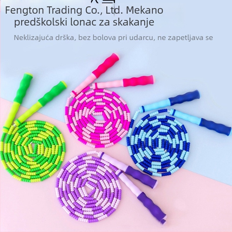 Dječje užad za preskakanje s mekim bambusovim perlicama, za djecu u vrtiću i prvom razredu, za početnike, protuklizno, bez čvorova, podesivo