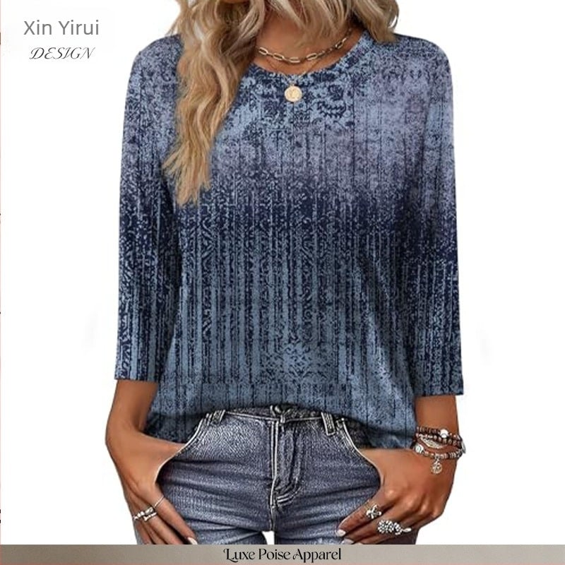 OFEEFAN Ženska bluza s 3/4 rukavom, moderan svakodnevni stil, bluza s okruglim izrezom, poliester