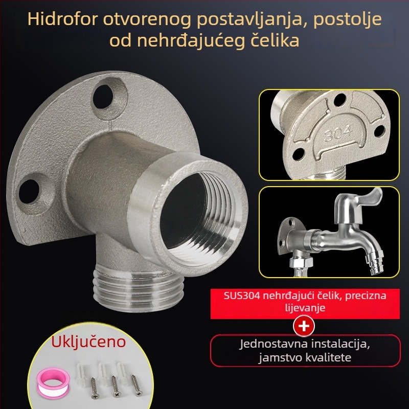 Osnovna ploča za montažu slavine od 304 nehrđajućeg čelika s dvostrukim 1/2 inčnim unutarnjim i vanjskim navojem, zidni držač i savitljivi adapter