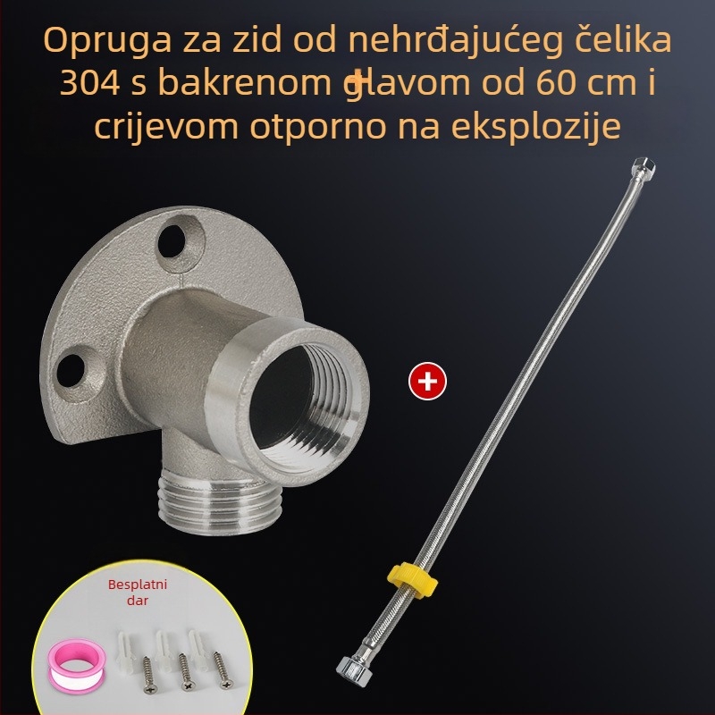 Osnovna ploča za montažu slavine od 304 nehrđajućeg čelika s dvostrukim 1/2 inčnim unutarnjim i vanjskim navojem, zidni držač i savitljivi adapter