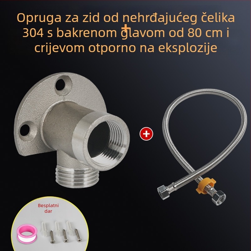 Osnovna ploča za montažu slavine od 304 nehrđajućeg čelika s dvostrukim 1/2 inčnim unutarnjim i vanjskim navojem, zidni držač i savitljivi adapter